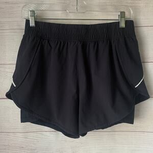 Black Athletic Gym Shorts Tulip Side Long Lining Running Shorts Elastic Waist